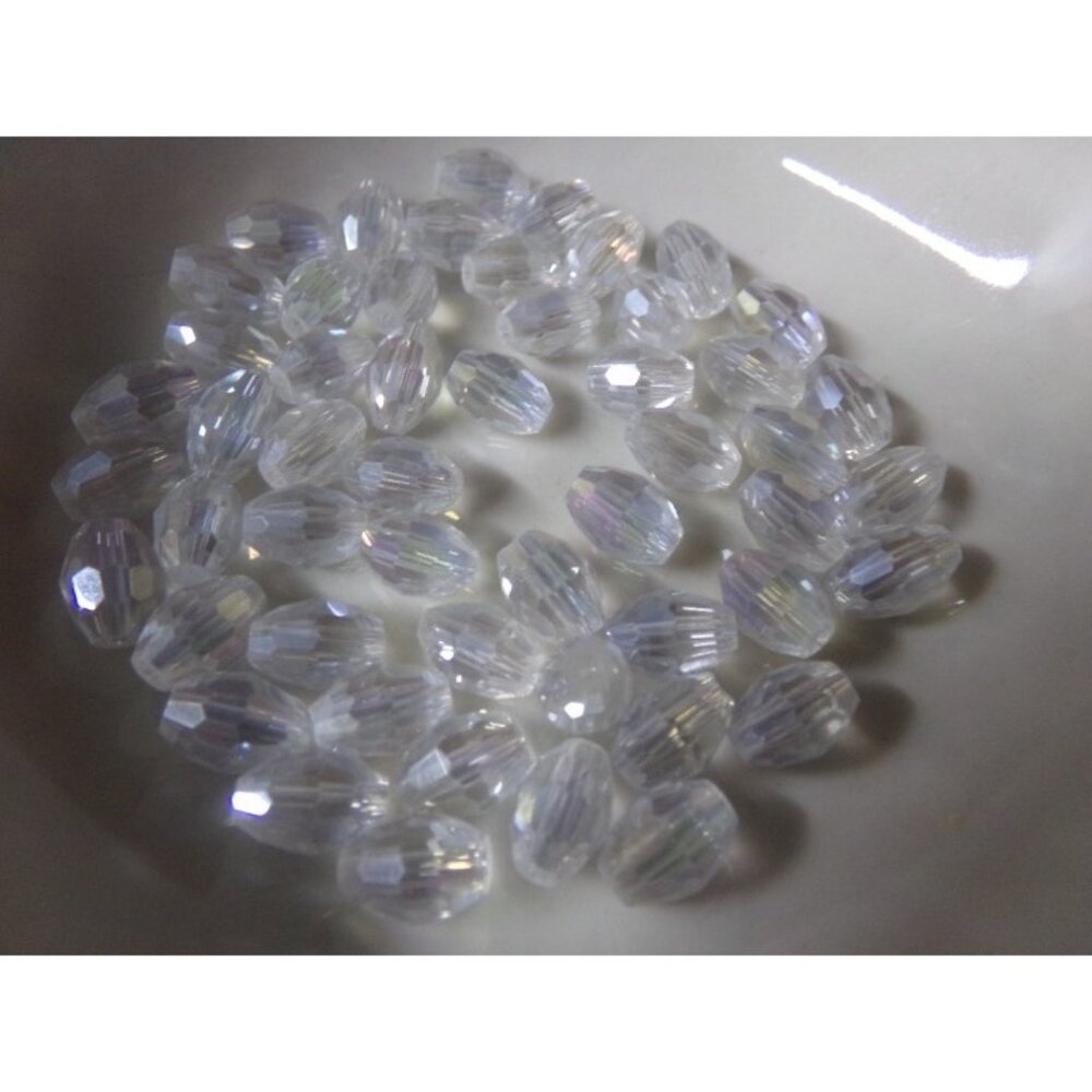 White AB Faceted Oval Glass Beads
